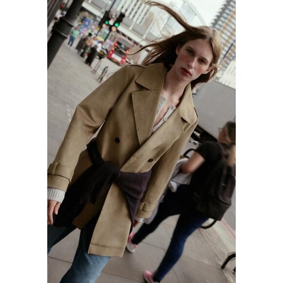 ZARA SUEDE EFFECT TRENCH COAT - Picture 5 of 8